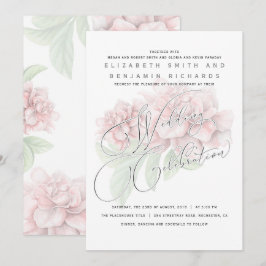 Elegant Soft Pink Peony Floral Typografy Wedding Einladung