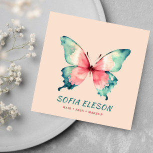 Elegant Soft Pink Watercolor Butterfly Schönheit Quadratische Visitenkarte