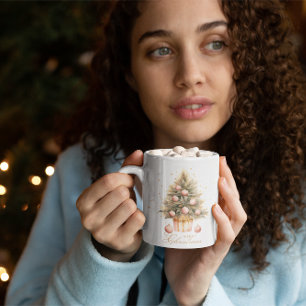 Elegant Soft Pink Watercolor Frohe Weihnachtsbaum Kaffeetasse