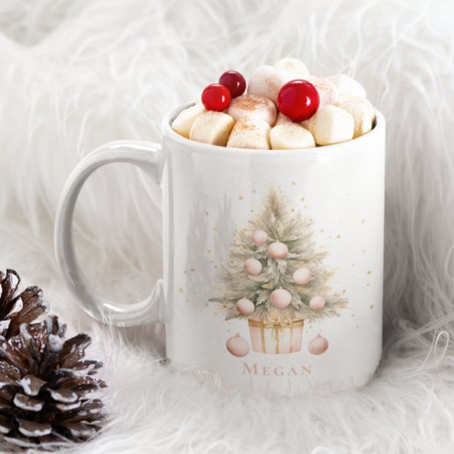 Elegant Soft Pink Watercolor Frohe Weihnachtsbaum Kaffeetasse (Von Creator hochgeladen)