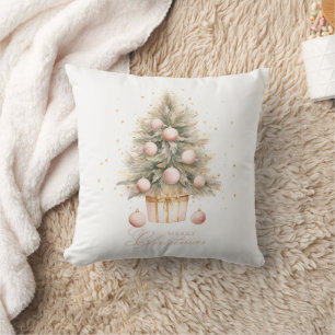 Elegant Soft Pink Watercolor Frohe Weihnachtsbaum Kissen