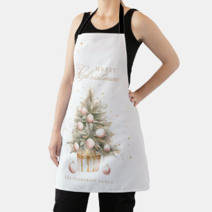 Elegant Soft Pink Watercolor Frohe Weihnachtsbaum Schürze