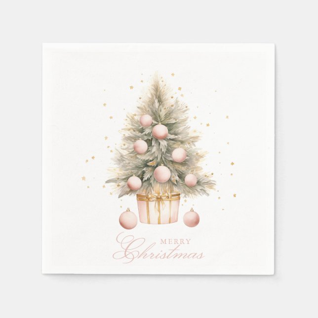 Elegant Soft Pink Watercolor Frohe Weihnachtsbaum Serviette (Vorderseite)