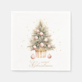 Elegant Soft Pink Watercolor Frohe Weihnachtsbaum Serviette