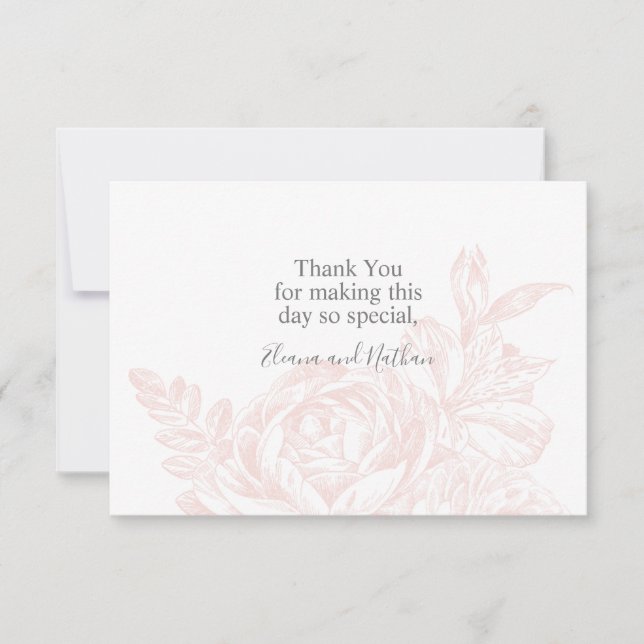 Elegant Soft Pink White Floral Wedding Dankeskarte (Vorderseite)