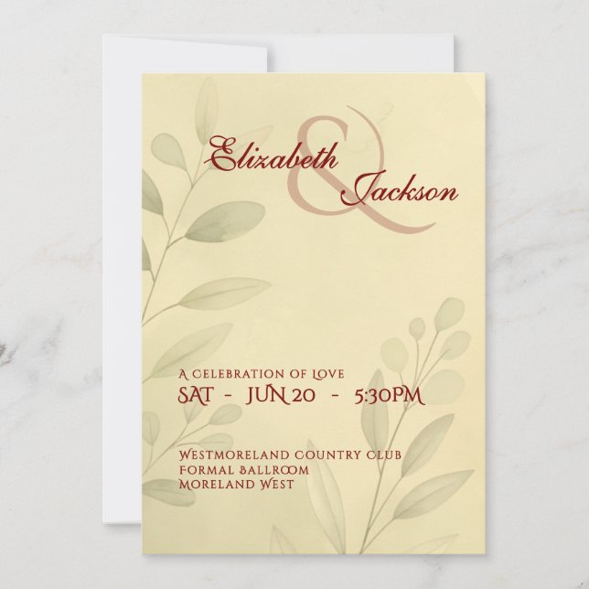 Elegant Soft Romantic Botanical Script Wedding  Einladung (Vorderseite)