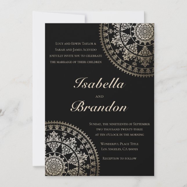 Elegant Solar Mandala Wedding Invitations Gold Einladung (Vorderseite)