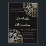 Elegant Solar Mandala Wedding Invitations Gold Einladung<br><div class="desc">Elegant Solar Mandala Hochzeitseinladungen Gold. Intricate Damast Muster Mandala mit Imitaten Gold-Folie Overlay. Sie können die Hintergrundfarbe auf das ändern,  was Sie gewollt haben. Sie können auch die Mandala(n) nach Ihren Wünschen verschieben,  drehen und verkleinern.</div>