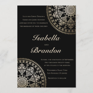 Elegant Solar Mandala Wedding Invitations Gold Einladung