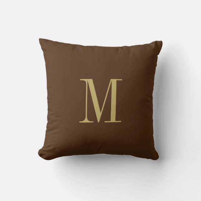 Elegant Solid Brown mit Gold Monogram Kissen (Vorderseite)