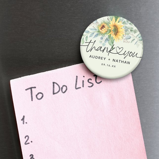 Elegant Sonnenblume Eukalyptus Vielen Dank für Ihr Magnet (Elegant Sunflower Eucalyptus Thank You Wedding Magnet)
