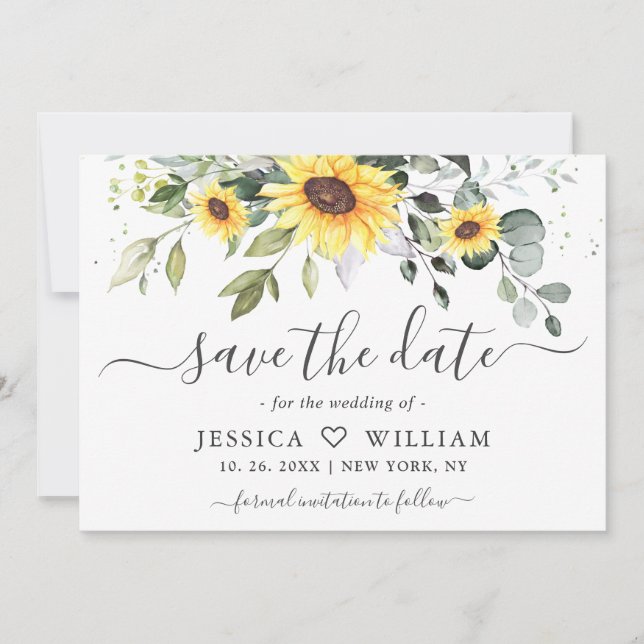 Elegant Sonnenblumen Eukalyptus Greenery Wedding S Save The Date (Vorderseite)