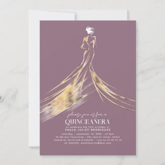 Elegant Sophisticated Chic Mauve QUINCEAÑERA Einladung