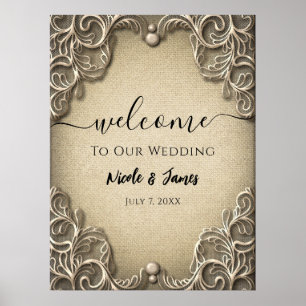 Elegant Southern Charm Rustic Burlap Lace Wedding Poster