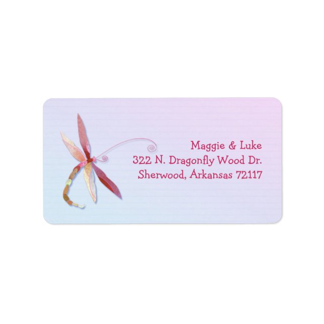 Elegant Southern Dragonfly Wedding Address Adressaufkleber (Vorne)