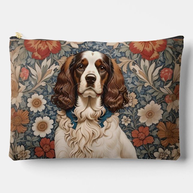 Elegant Spaniel On Floral Background Zubehörtasche (Vorderseite)