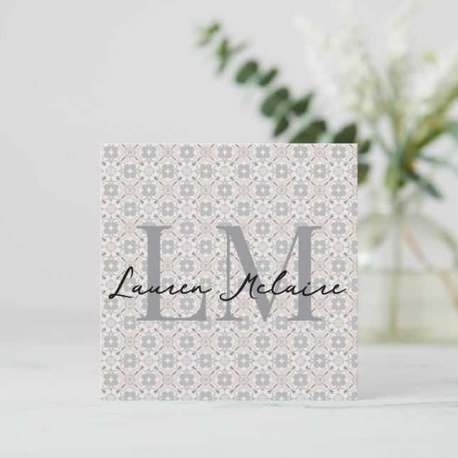 Elegant Spanish Tile Monogram Script Name Card (Stehend Vorderseite)