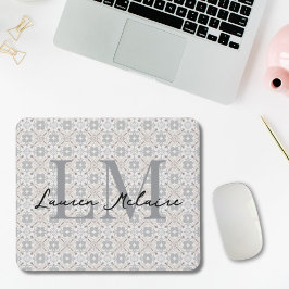 Elegant Spanish Tile Monogram Script Name Mousepad