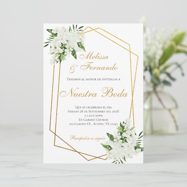 Elegant Spanish Wedding Invitation Einladung (Stehend Vorderseite)