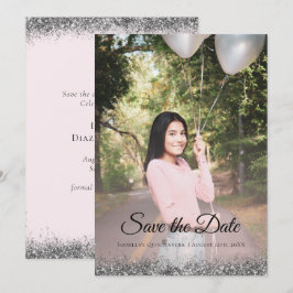 Elegant Sparkle Pink Quinceañera Save the Date