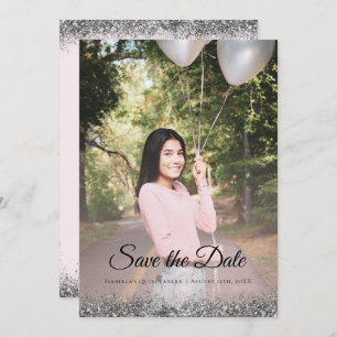 Elegant Sparkle Pink Quinceañera Save the Date