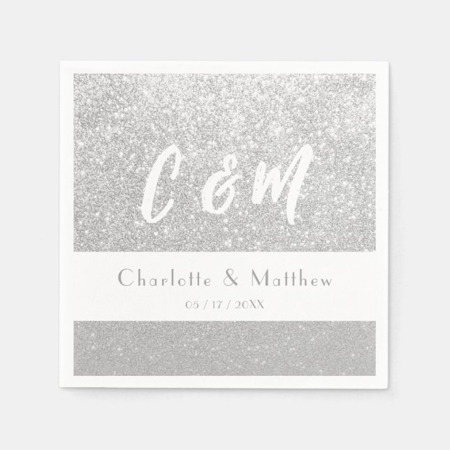 Elegant Sparkle Silver Glitzer Wedding Napkins Serviette (Vorderseite)