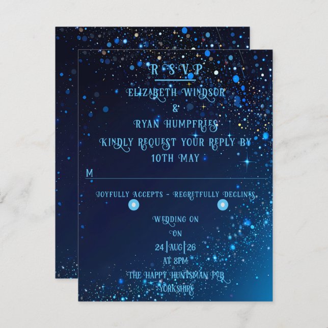 Elegant Sparkle Wedding RSVP Karte (Vorne/Hinten)