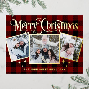 Elegant Sparkle Weihnachten 3 PHOTO Gold Folien Feiertagspostkarte