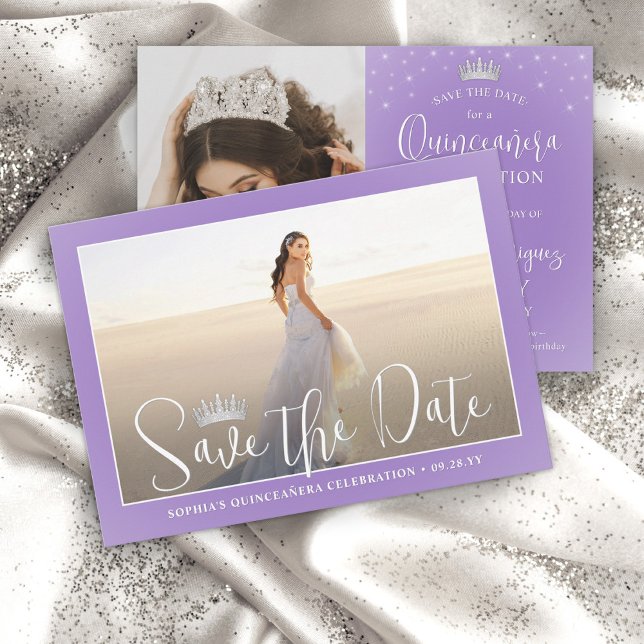Elegant Sparkles Quinceañera 2 Photo Lilac Purple Save The Date (Von Creator hochgeladen)