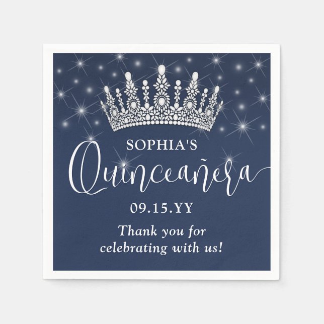 Elegant Sparkles Quinceañera Crown Navy Blue Serviette (Vorderseite)