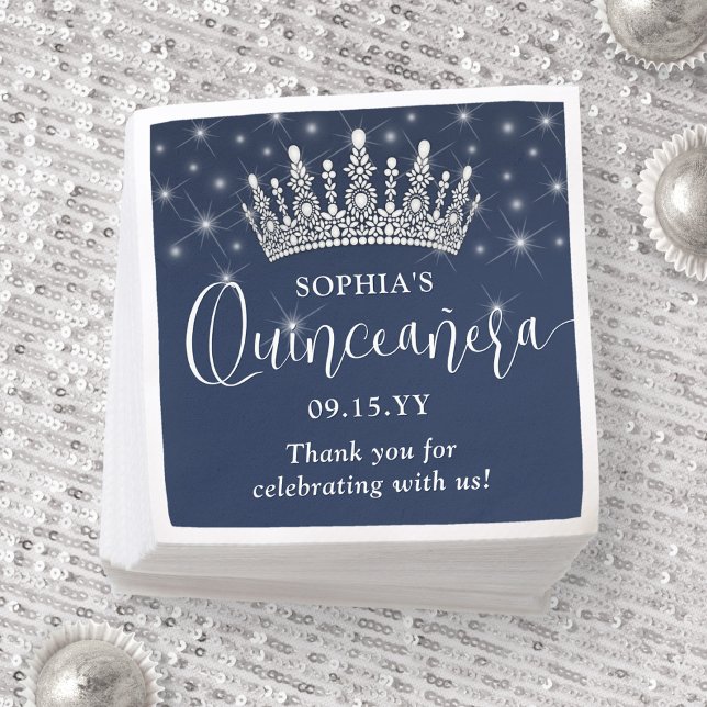 Elegant Sparkles Quinceañera Crown Navy Blue Serviette (Von Creator hochgeladen)