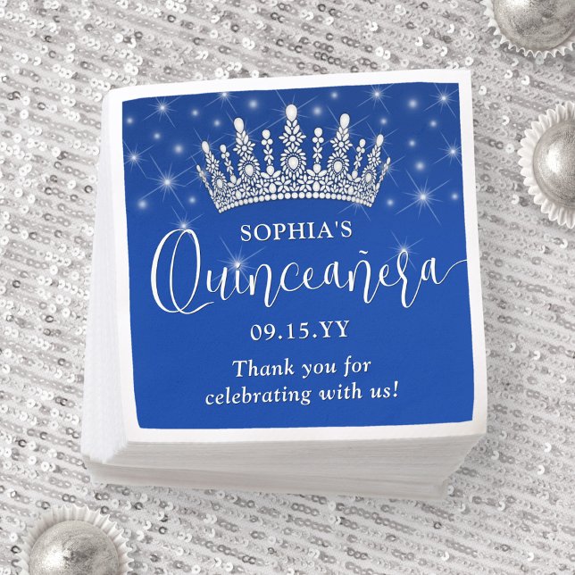 Elegant Sparkles Quinceañera Crown Royal Blue Serviette (Von Creator hochgeladen)