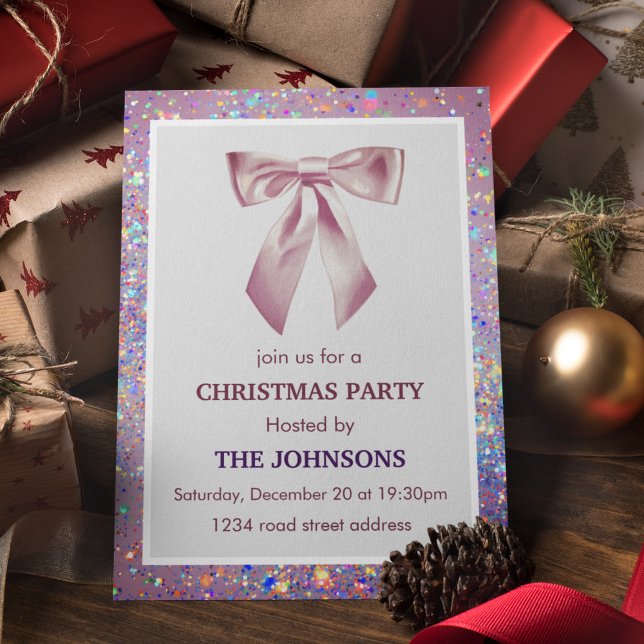 Elegant Sparkling Bow Christmas Party Invitation Einladung (Von Creator hochgeladen)