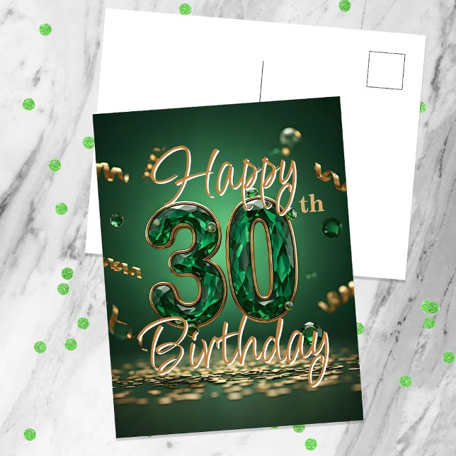 Elegant Sparkling Green und Gold 30. Geburtstag Postkarte (Von Creator hochgeladen)