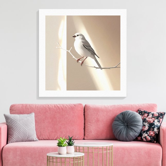 Elegant Sparrow Bird Wall Art Print – Minimalist  Leinwanddruck (Insitu (Wohnzimmer))