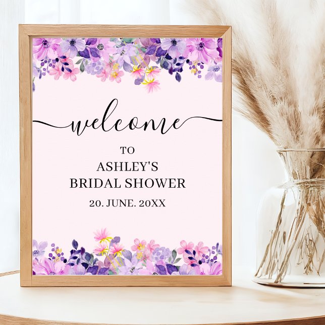 Elegant Spring Bridal Shower with Purple Flowers Poster (Von Creator hochgeladen)