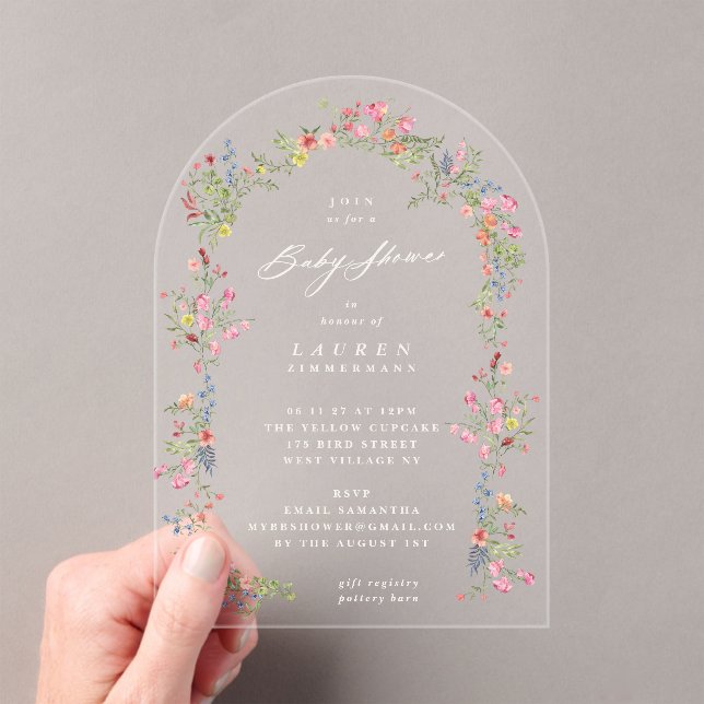 Elegant Spring Dainty Floral Arch Baby Shower Acryleinladungen (Insitu (Handheld))