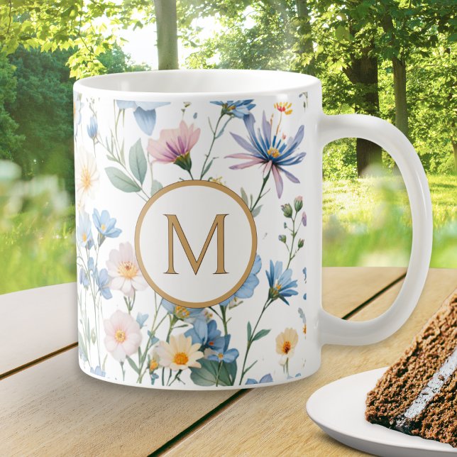 Elegant Spring Flowers Botanical Cottage Garden Kaffeetasse (An elegant mug for garden lovers, with pretty watercolor-style floral pattern and monogram initial)