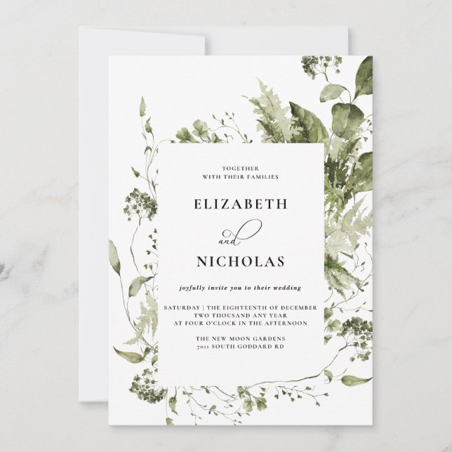 Elegant Spring Greenery | Hochzeit Einladung (Vorderseite)