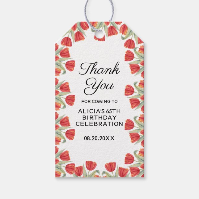 Elegant Spring Red Tulip Blume 65. Geburtstag Geschenkanhänger (Vorderseite)