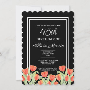 Elegant Spring Red Tulip Flora Black 45. Einladung