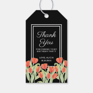 Elegant Spring Red Tulip Flora Black 45. Geschenkanhänger