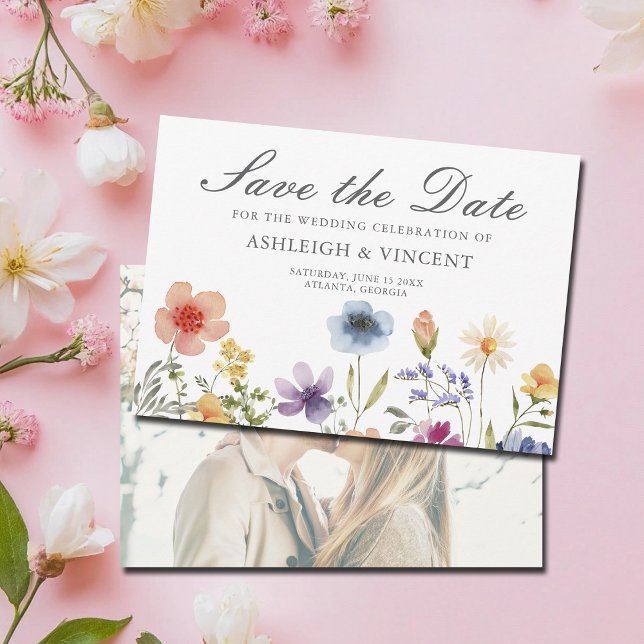 Elegant Spring Wildflowers with Photo Back Save The Date (Von Creator hochgeladen)