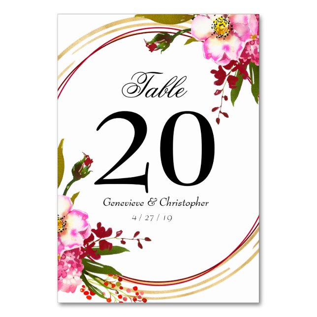 Elegant SquareBoho Blush PInk Floral Gold Wedding Tischnummer (Vorderseite)