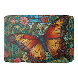 Elegant stain glass butterfly garden badematte