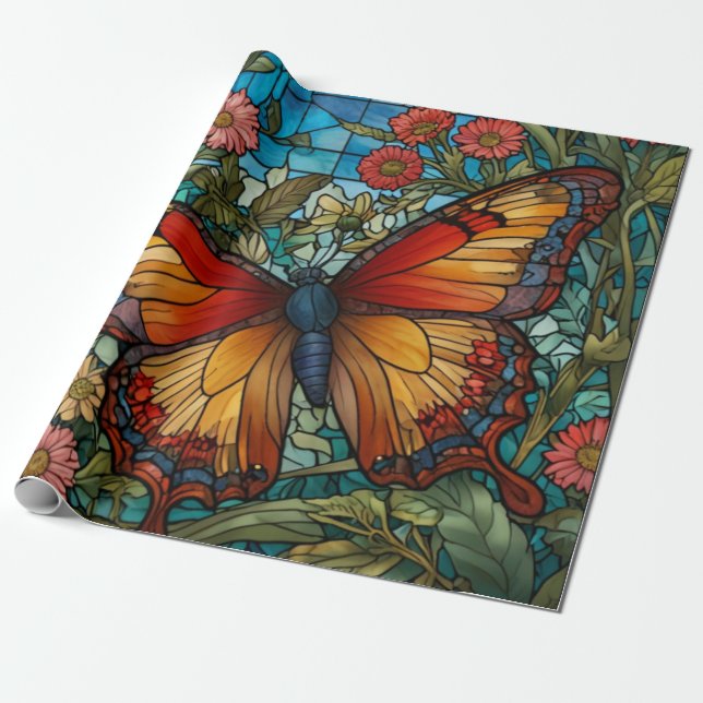 Elegant stain glass butterfly garden geschenkpapier (Ungerollt)