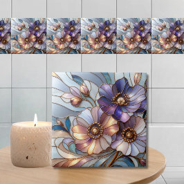 Elegant Stained Glass Floral Design in Soft Pastel Fliese