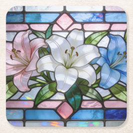 Elegant Stained Glass Lily Floral Design in Soft P Rechteckiger Pappuntersetzer