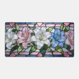 Elegant Stained Glass Lily Floral Design in Soft P Schreibtischunterlage