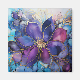 Elegant Stained Glass Purple & Blue Floral Magnet